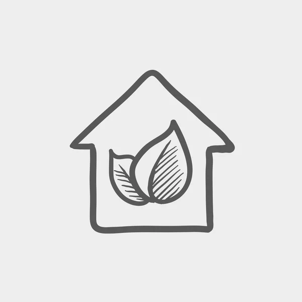 Leaf house sktech icon — Wektor stockowy