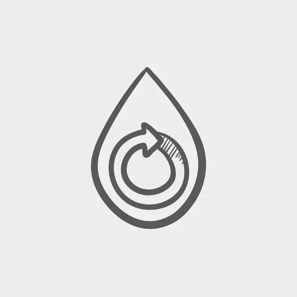Water drop with spiral arrow sketch icon — Stockvector