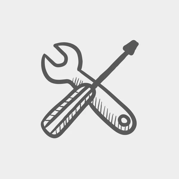 Schraubenzieher und Schraubenschlüssel Werkzeuge Skizze Symbol — Stockvektor
