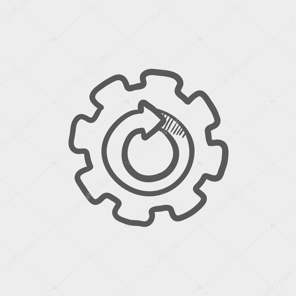 Gear wheel with arrow sketch icon