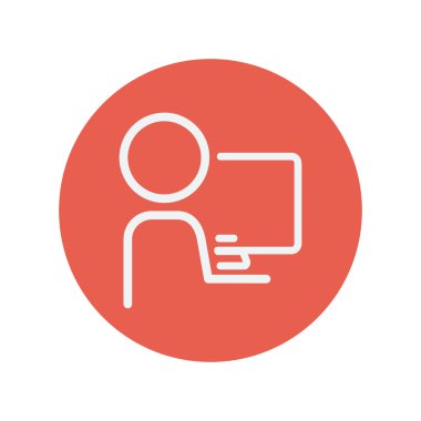 Man working in computer thin line icon