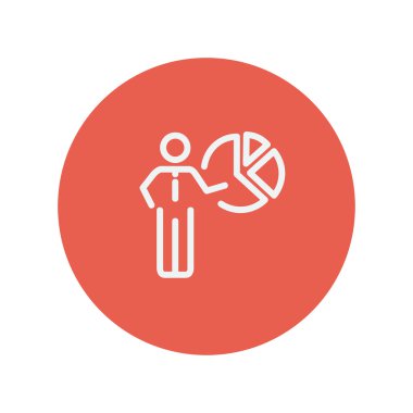 Pasta grafiği ince çizgi simgesini işaret eden işadamı