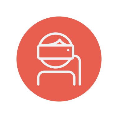Young lady is using virtual reality headset thin line icon