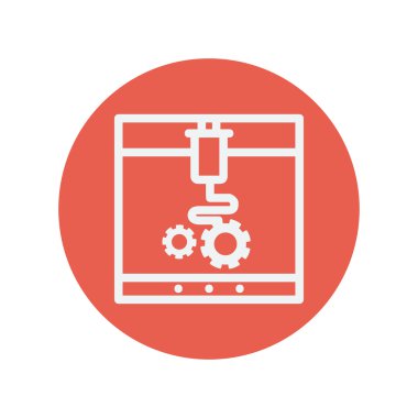Three D printer with infographic design thin line icon