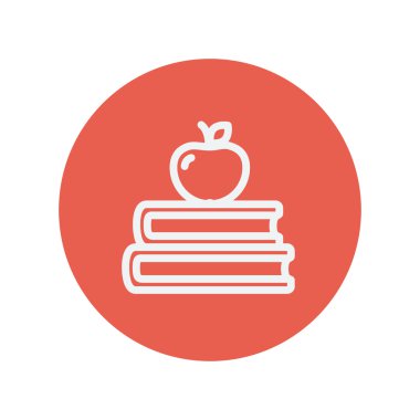Two books with apple on the top thin line icon