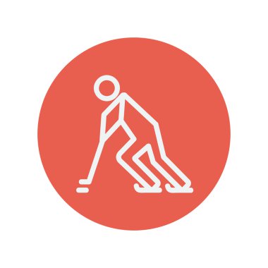 Hokey oyuncusu puck ince çizgi simgesi itmek