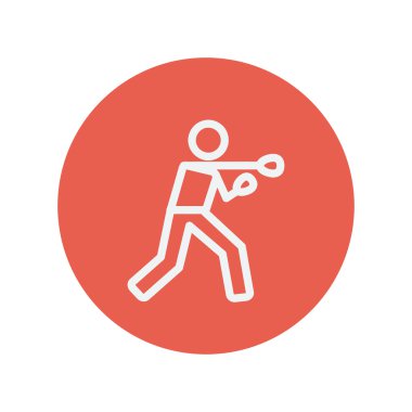 Boxing man with punch thin line icon