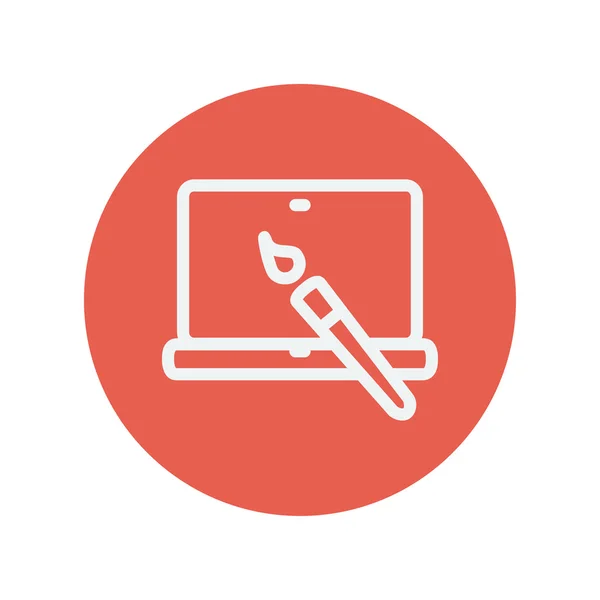 Laptop y pluma un editor herramientas de línea delgada icono — Vector de stock