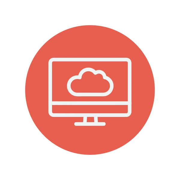 Moniteur avec icône de ligne mince nuage — Image vectorielle