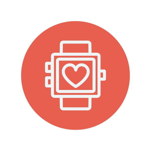 Reloj de pulsera con pantalla de corazón icono de línea delgada — Vector de stock