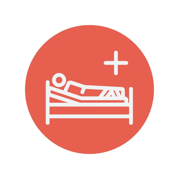 El paciente está acostado en la cama médica icono de línea delgada — Vector de stock