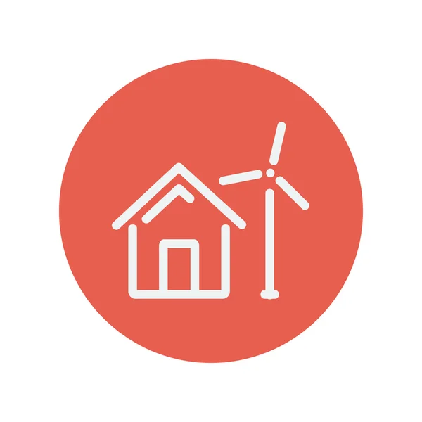Casa con molino de viento icono de línea delgada — Vector de stock