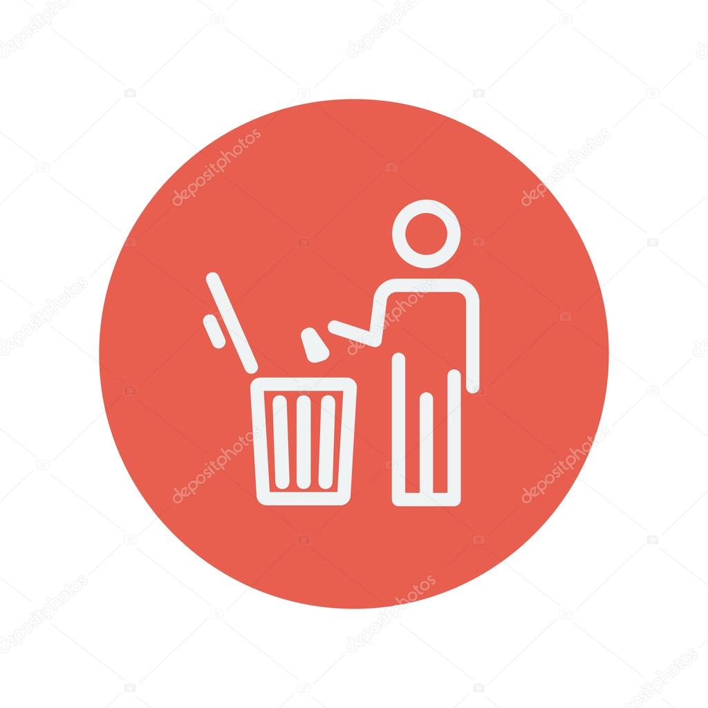 Man throwing garbage in a bin thin line icon