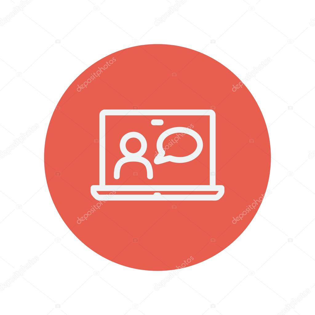Laptop and mouse in online tutorial thin line icon