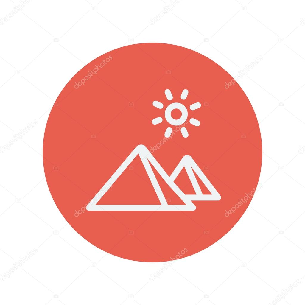 Mountain and sun thin line icon