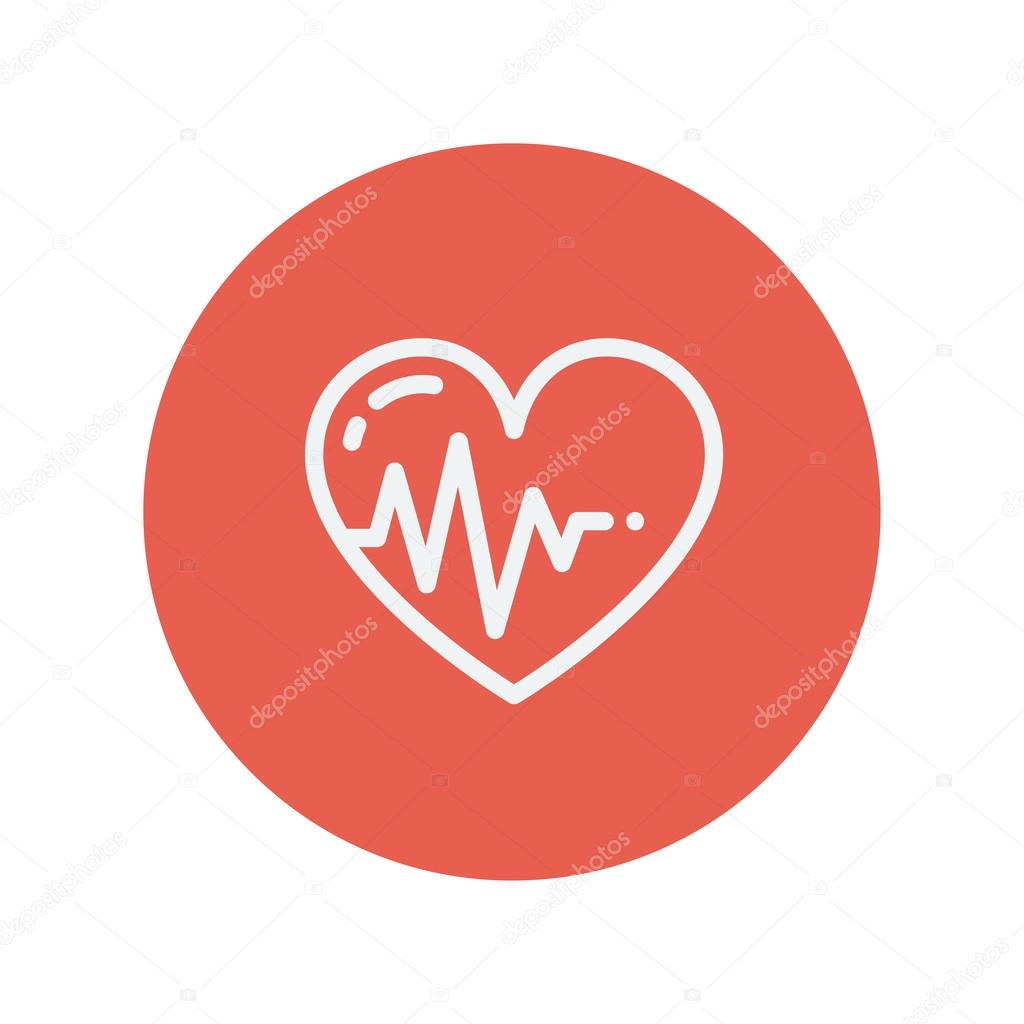 Heart with cardiogram thin line icon for web and mobile minimalistic flat design. Vector white icon inside the red circle