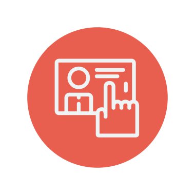 Finger pointing the picture in a smartphone thin line icon