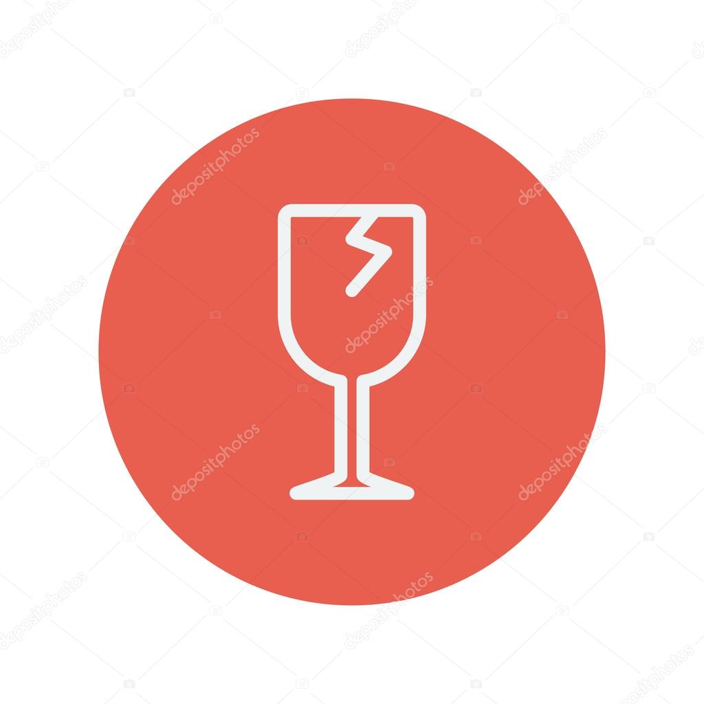 Broken glass wine. Fragile sign. thin line icon