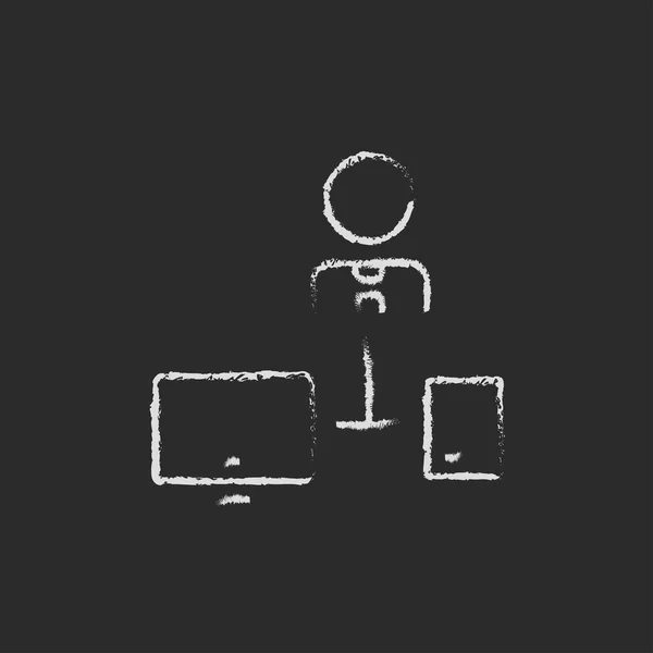 Uomo con computer disegnato in gesso — Vettoriale Stock