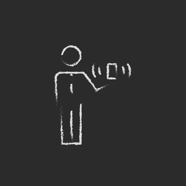 Человек и беспроводной сигнал, нарисованный мелом — стоковый вектор