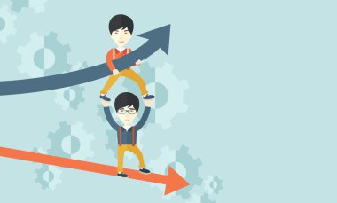 İki ok ta iki aisan adam yukarı ve aşağı gidiyor. 