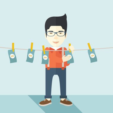 Chinese buisnessman hang his money.