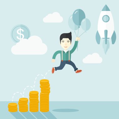 Asian businessman holding balloons.