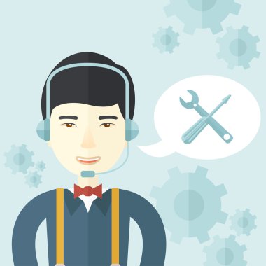 Japanese operator with headset as customer service
