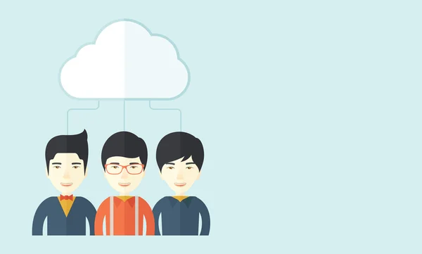 Three asian men under the cloud — Stock Vector