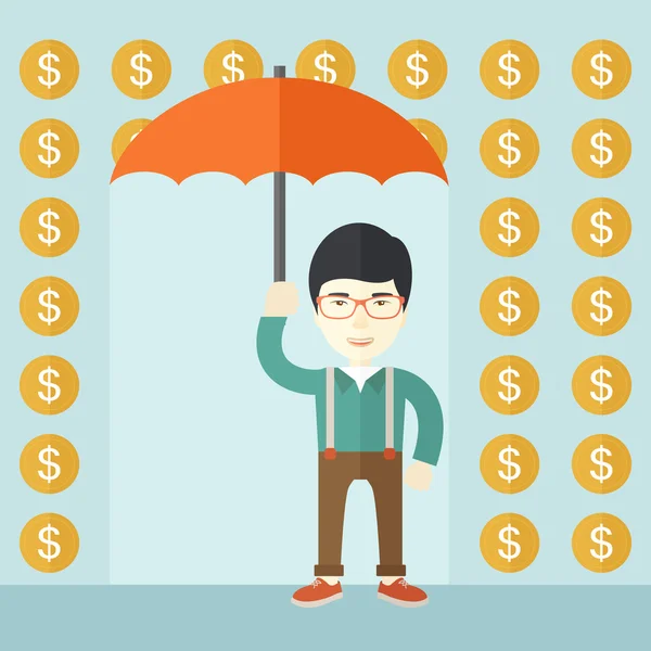 Homem de negócios feliz com guarda-chuva — Vetor de Stock