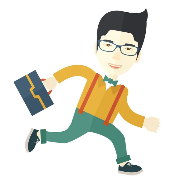 Japanese Worker with briefcase is running. — Stockvector