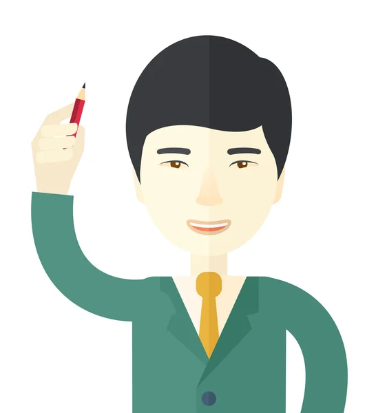 Chinese man holding a pen. — Stockvector