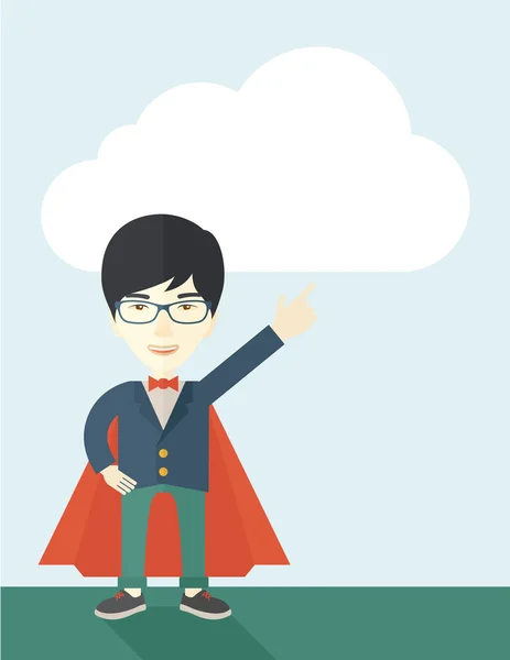 Hero chinese man pointing up high to the sky. — Stock Vector