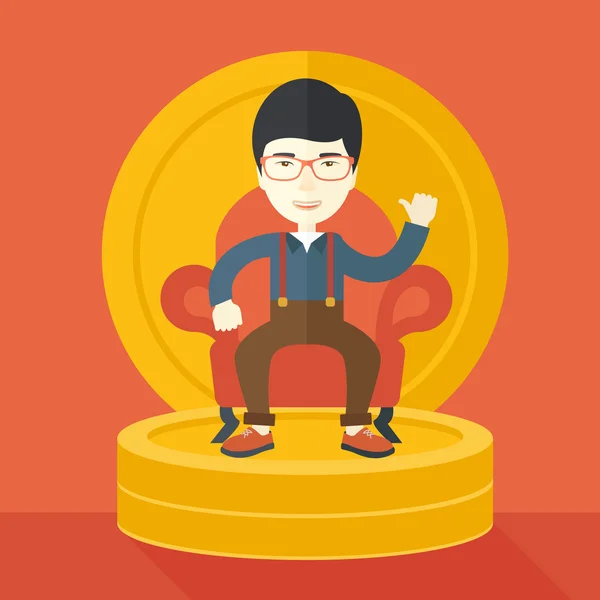 Succès japonais homme d'affaires souriant tout en étant assis — Image vectorielle