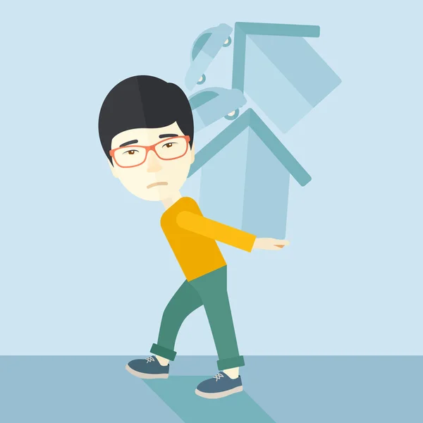 Chinese man carrying house and car — Stockvector