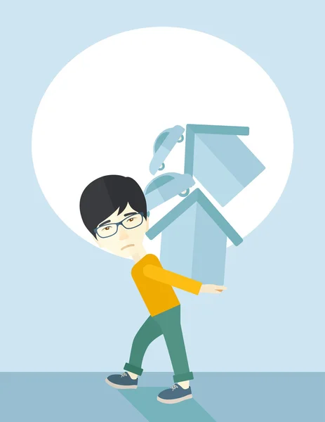 Chinese man carrying house and car — Stockvector