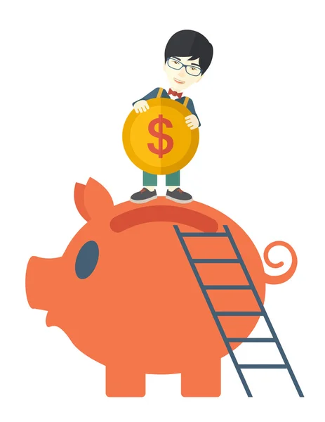 Big piggy bank with ladder — Stock Vector