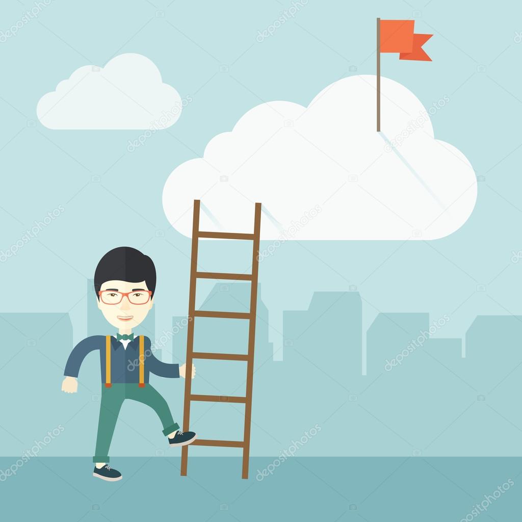 Japanese man with career ladder.