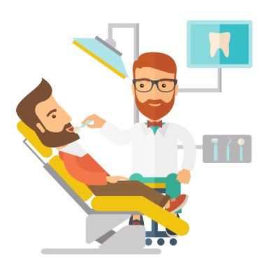Dentist man examines a patient teeth in the clinic clipart