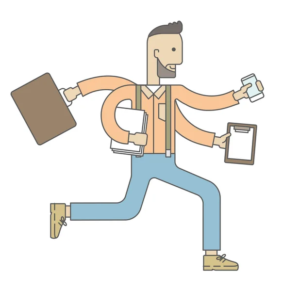 Worker with multitasking job. — Stockvector