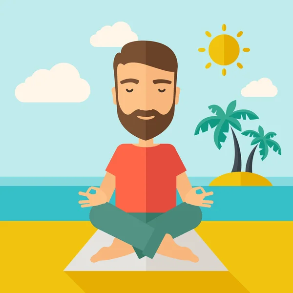 Mann macht Yoga am Strand — Stockvektor