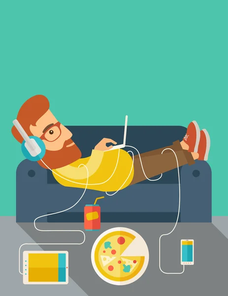 Young man lie on the sofa. — Stockvector