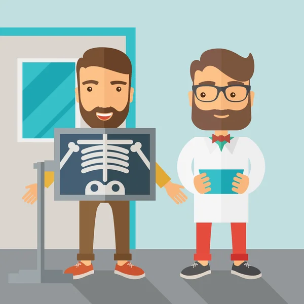 The view of man is holding a X-ray picture — Stockvector