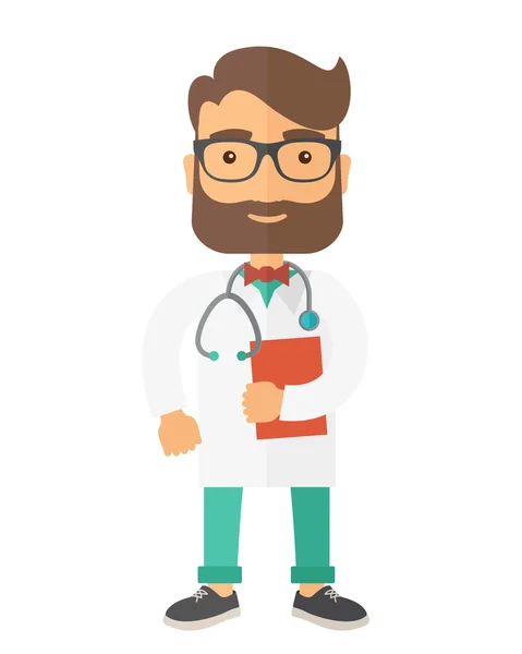 Young male doctor standing with stethoscope. — Stock Vector