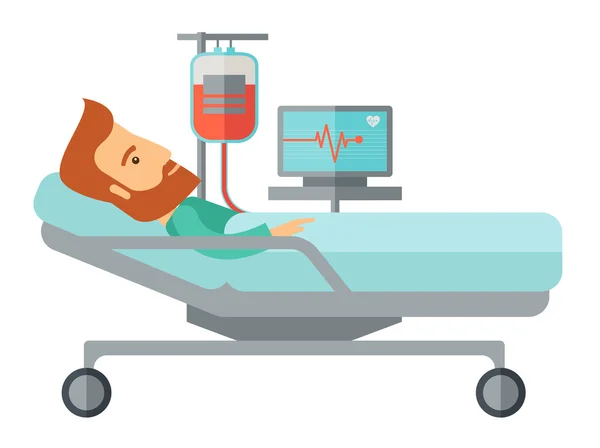 Patient in hospital bed being monitored — Stock Vector