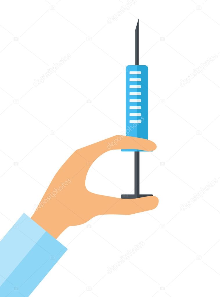 Hypodermic syringe in doctor hand