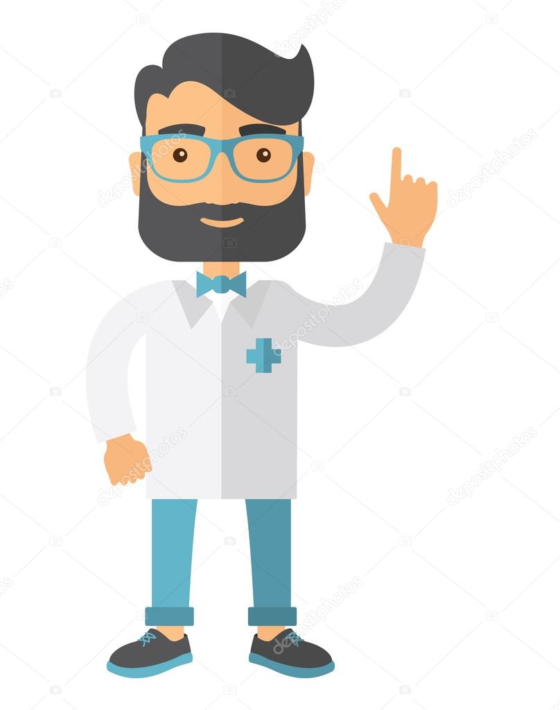 Doctor dressed in a white lab coat.
