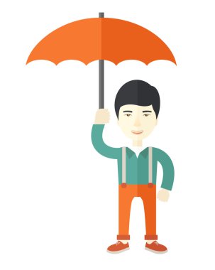 Chinese businessman with umbrella as protection.
