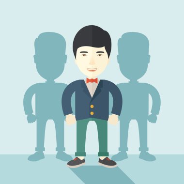Japanese businessman standing straight with his shadows.