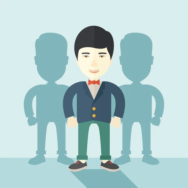 Japanese businessman standing straight with his shadows. — Διανυσματικό Αρχείο